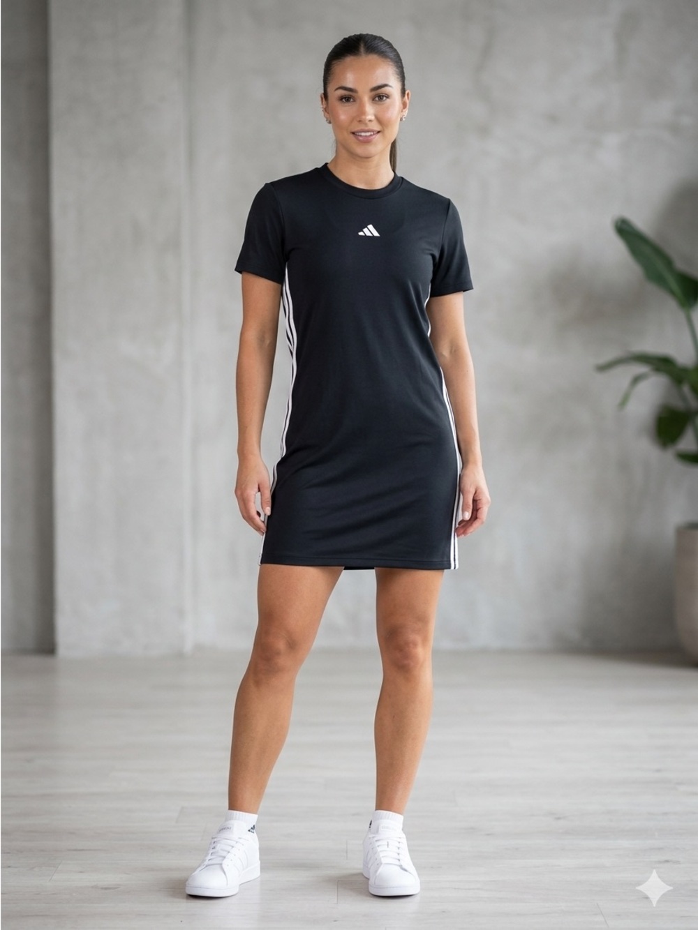 adidas Black T-Shirt Dress with White Side Stripes Size S NWT